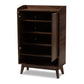 Lena Mid-Century Modern Shoe Cabinet Walnut Brown 5-Shelf Wood Entryway Storage for Organizing Footwear and Accessories