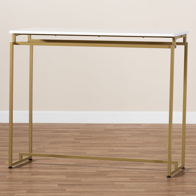 Renzo Console Table Modern Contemporary Design Brushed Gold Metal Frame Faux Marble Top