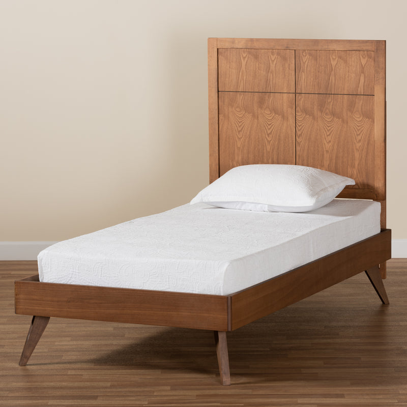 Noela Twin Size Platform Bed - Mid-Century Modern Walnut Brown Wood, Stylish and Durable Bedroom Furniture