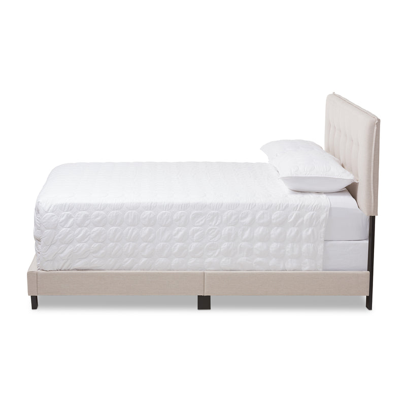 Audrey Bed - Modern and Contemporary Light Beige Fabric Upholstered