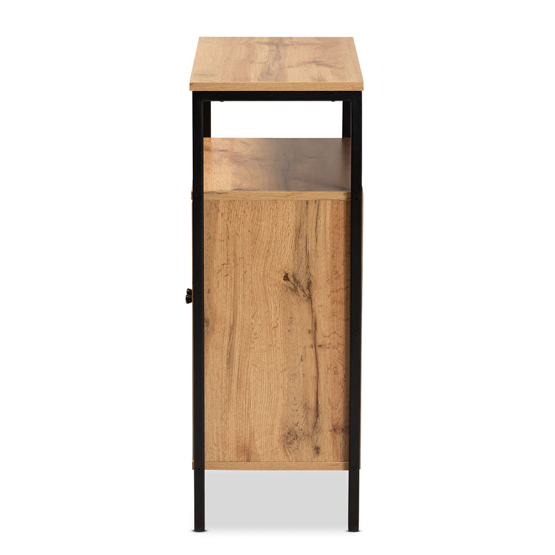 Vander Shoe Cabinet - Modern Oak Brown Wood with Black Metal, 2-Door Storage Solution for Entryway and Hallway Organization