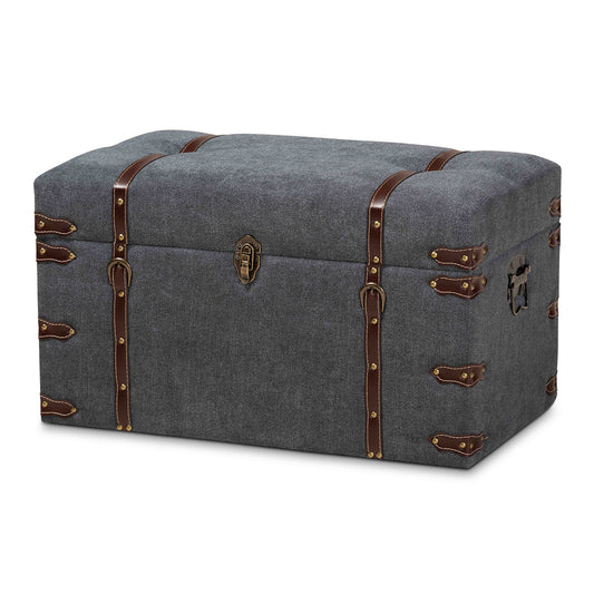 Palma Storage Trunk Ottoman - Modern Grey Fabric Upholstered Design for Stylish Home Organization