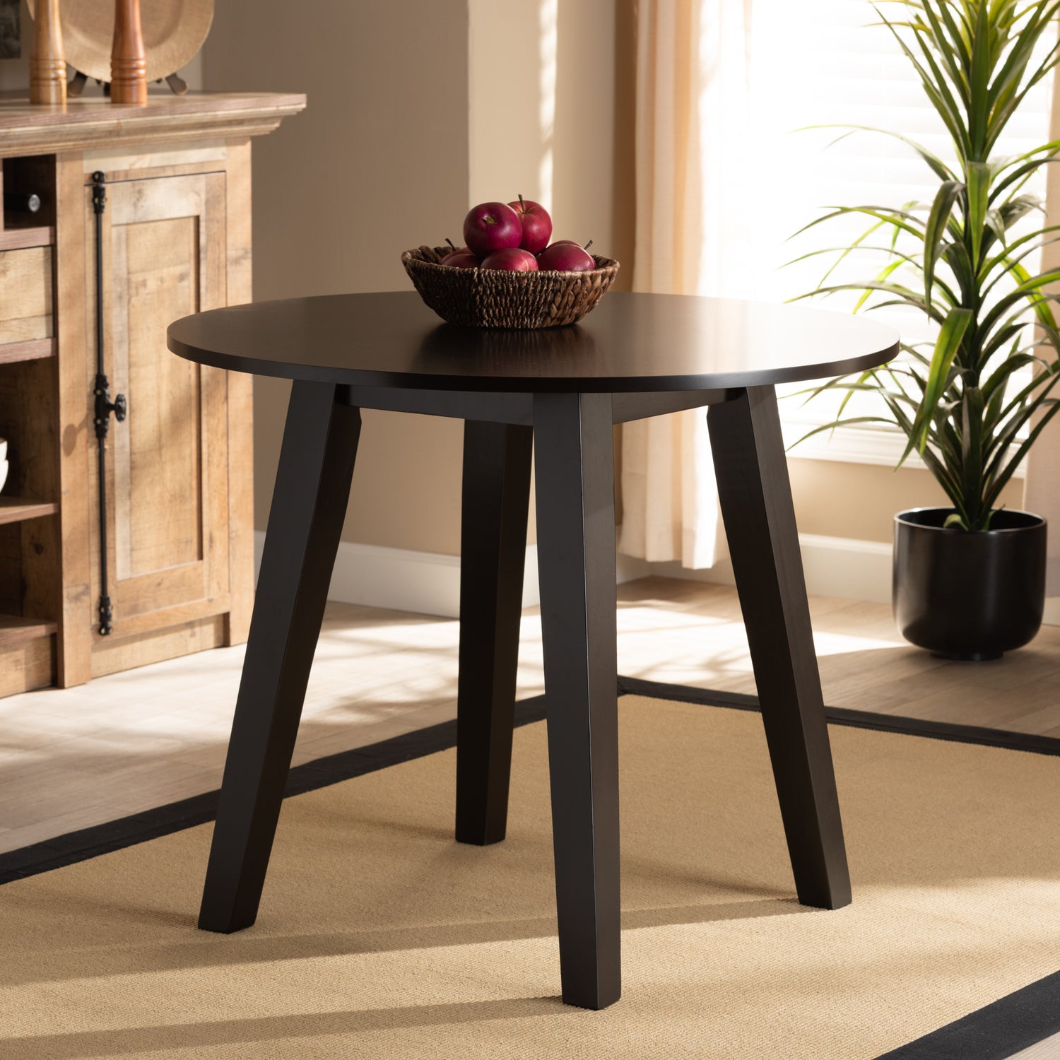 Ela Dining Table Modern Contemporary Dark Brown Finished 35-Inch Wide Round Wood