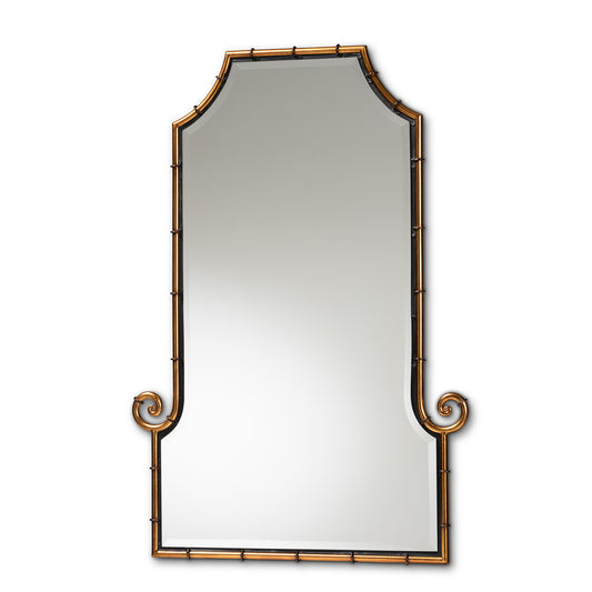 Layan Glamourous Accent Wall Mirror Hollywood Regency Style Gold Finished Metal Bamboo Inspired Design