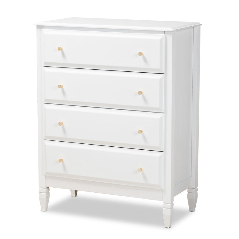 Naomi Bedroom Chest Classic White Finished Wood 4-Drawer Storage Solution for Stylish Bedrooms