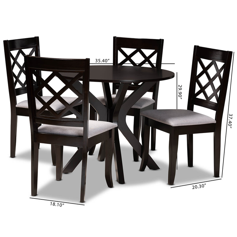 Jana Dining Set Modern and Contemporary Grey Fabric Upholstered Dark Brown Finished Wood 5-Piece