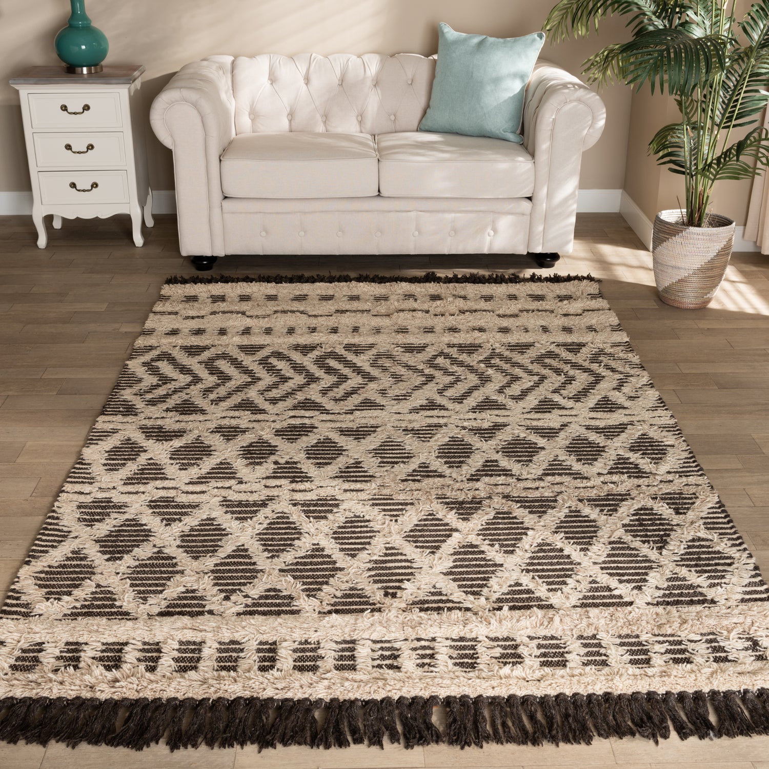 Heino Area Rug Modern Handwoven Wool in Ivory and Charcoal for Stylish Home Décor