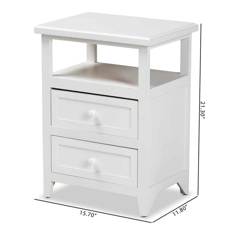 Karsen End Table - Modern White Finished Wood Design with 2 Drawers for Stylish Storage