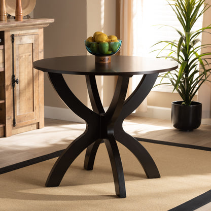 Tilde Dining Table Modern and Contemporary Dark Brown Finished 35-Inch Wide Round Wood