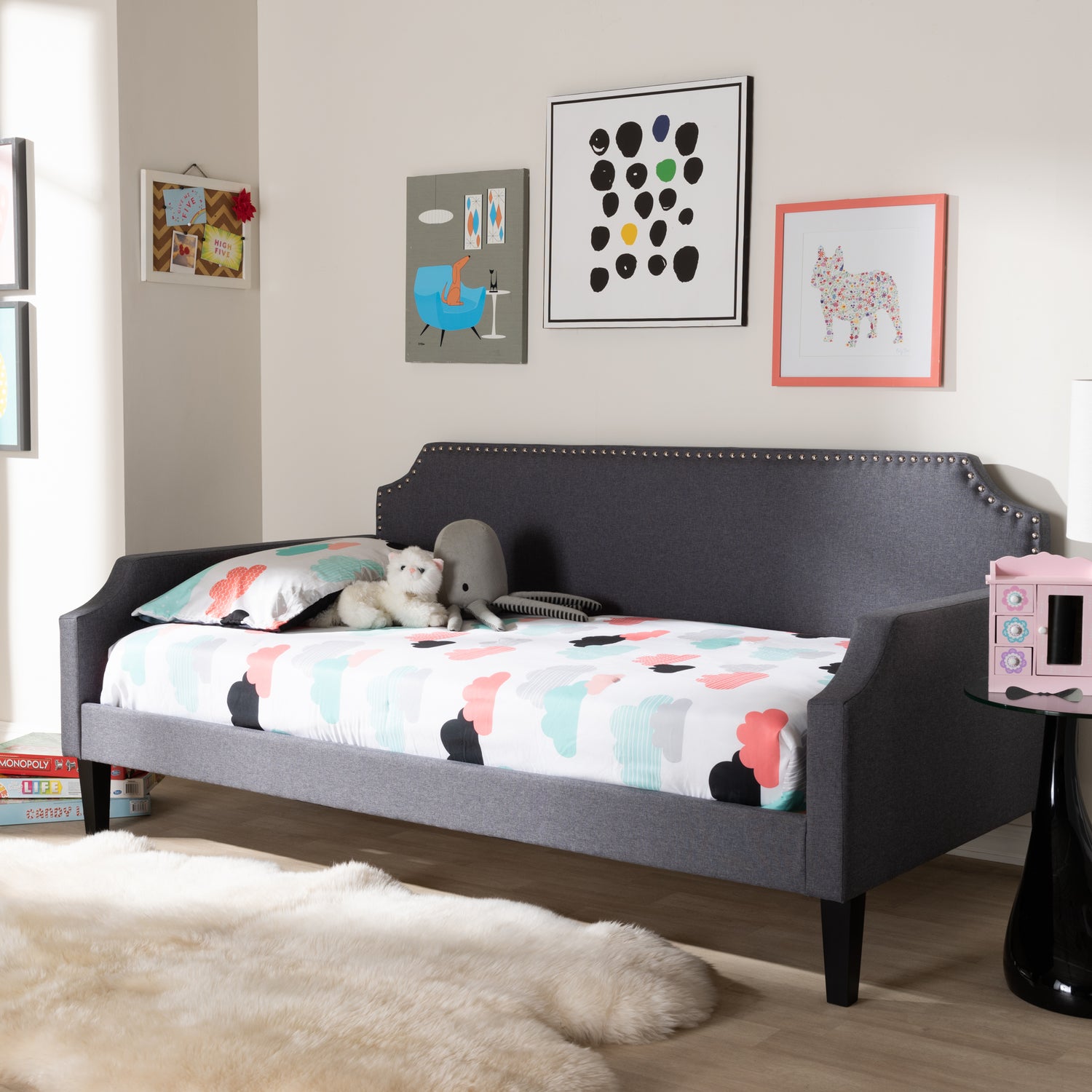 Walden Twin Size Sofa Daybed in Modern Grey Fabric Upholstery for Versatile Living Spaces