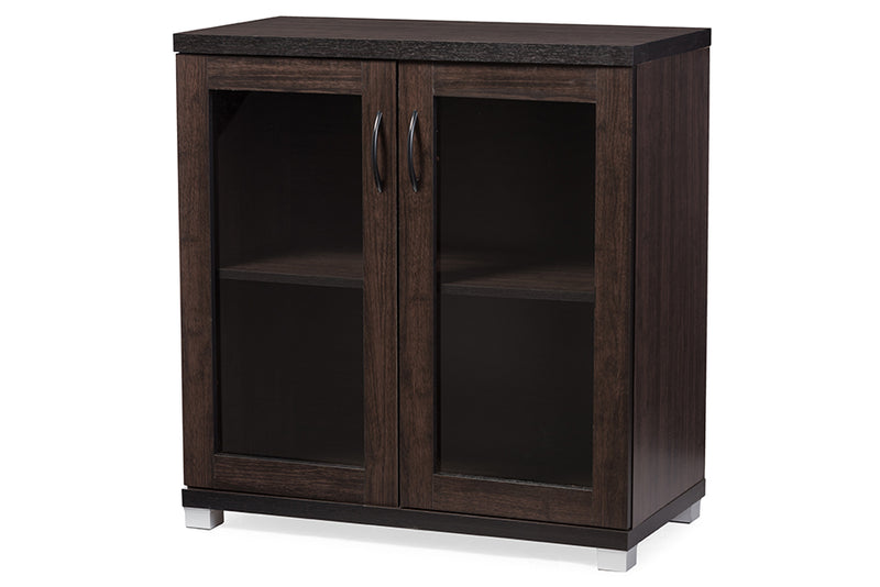 Zentra Sideboard Modern and Contemporary Dark Brown Storage Cabinet with Glass Doors