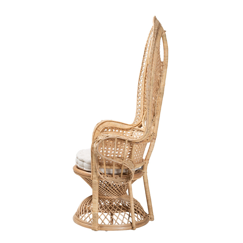 Ediva Modern Bohemian Rattan Accent Chair in Natural Brown - Stylish Peacock Design for Living Room or Bedroom