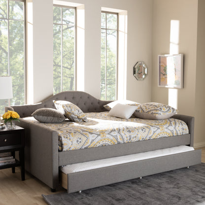 Eliza Daybed - Modern and Contemporary Grey Fabric Upholstered with Trundle