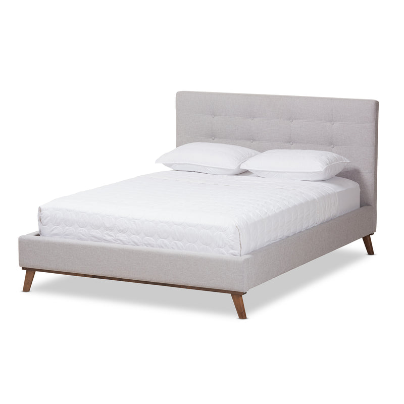 Valencia Platform Bed - Mid-Century Modern Greyish Beige Fabric