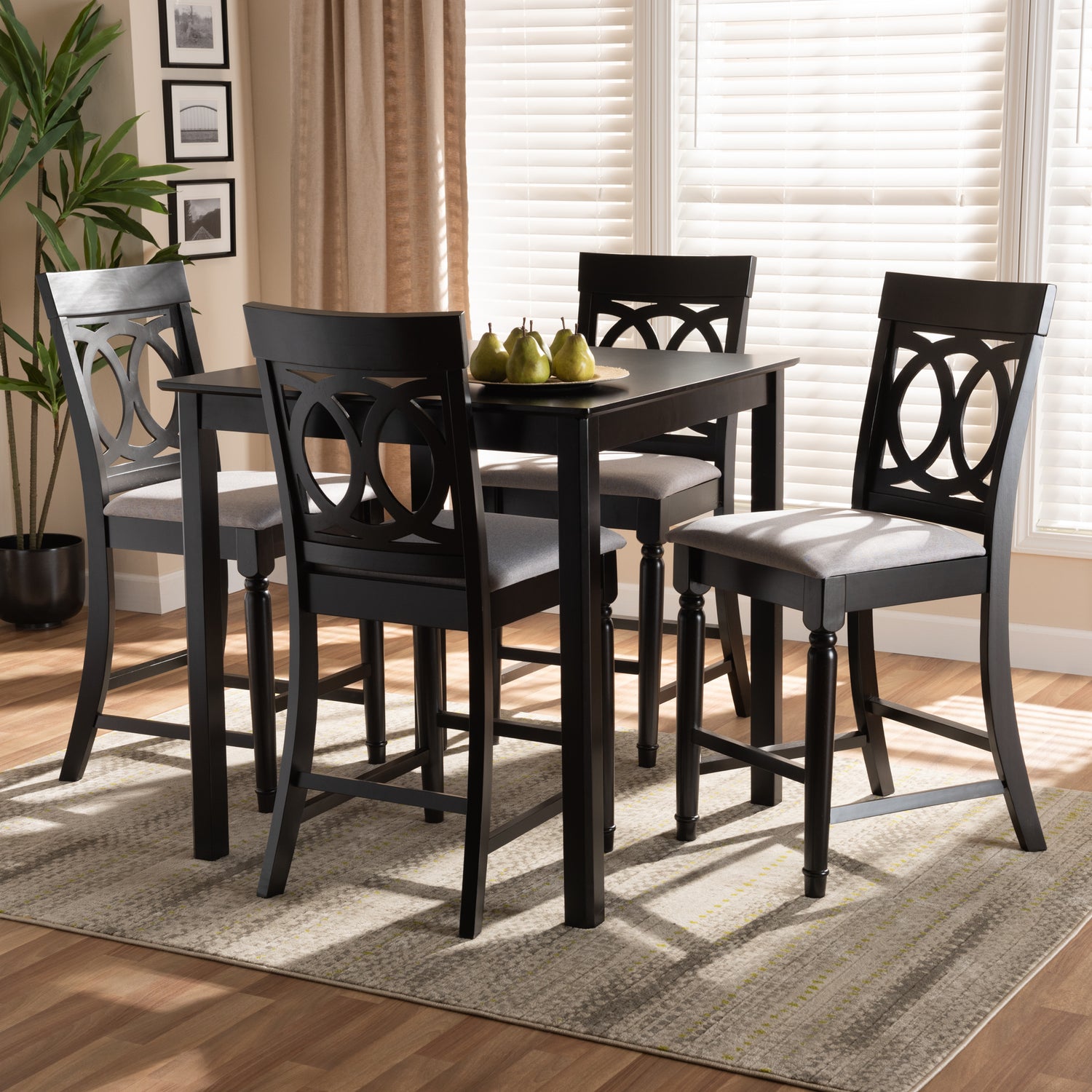 Verina Pub Set Modern and Contemporary Grey Fabric Upholstered Espresso Brown Finished 5-Piece Wood