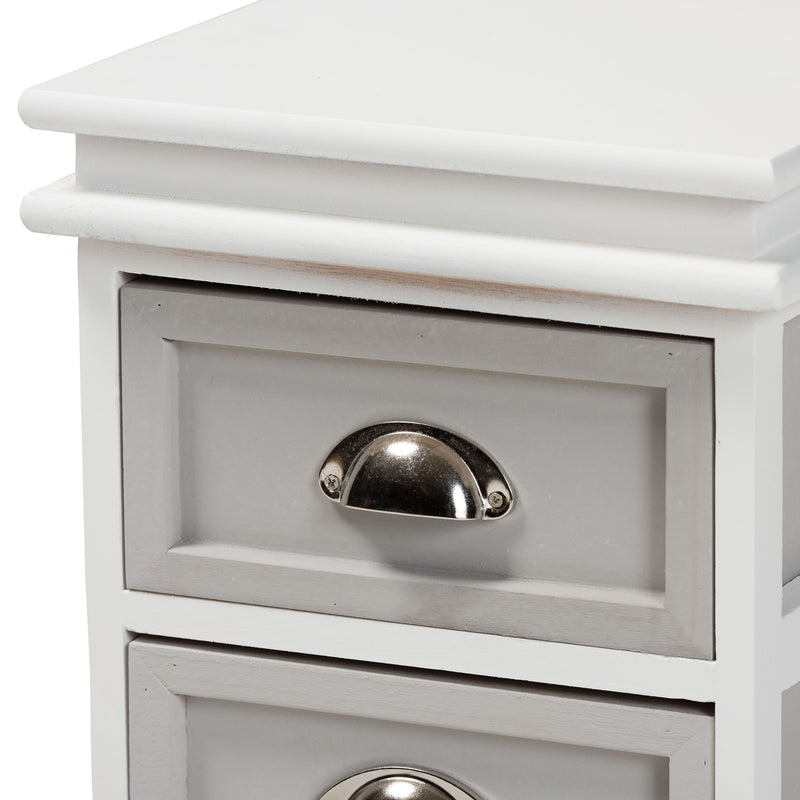 Cachet Modern Two-Tone Grey and White Wood End Table with 2 Drawers for Stylish Living Room Storage