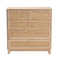 Elsbeth Storage Cabinet Mid-Century Modern Design Oak Brown Wood and Natural Rattan with 5 Drawers for Stylish Organization