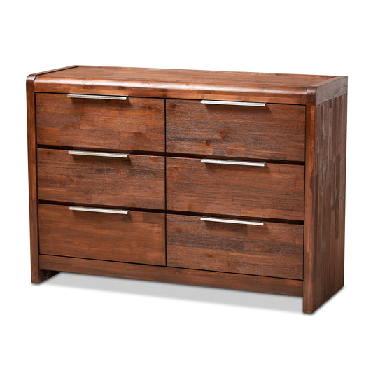 Torres 6-Drawer Wood Dresser in Modern Brown Oak Finish with Ample Storage Space