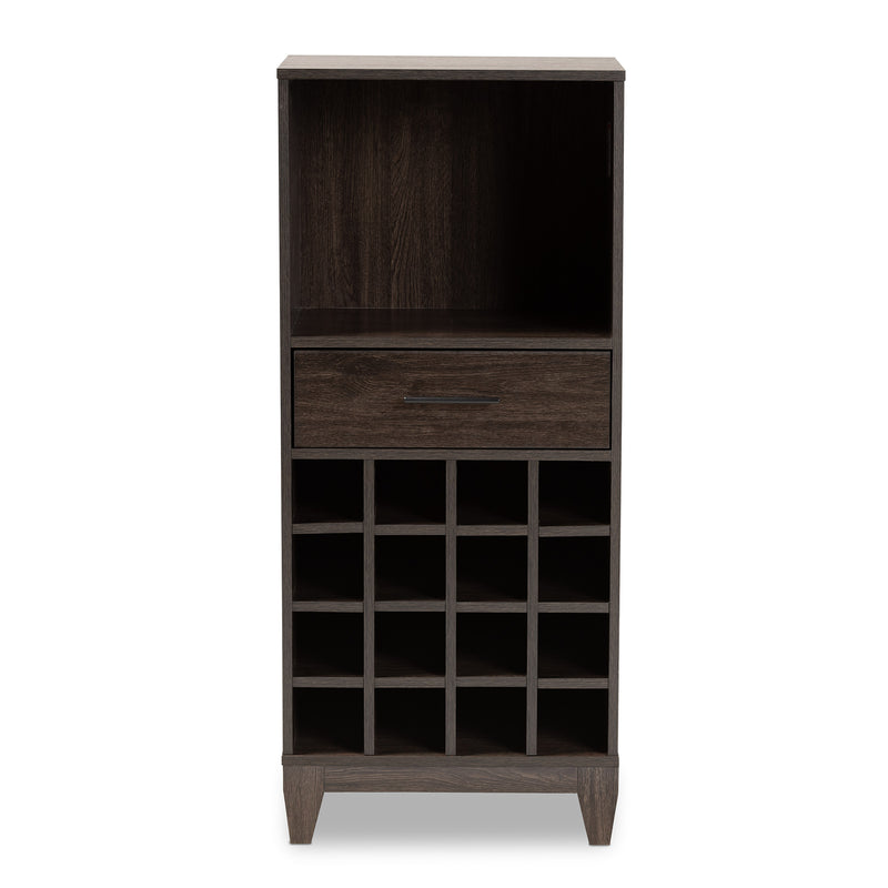 Trenton Wine Storage Cabinet Modern Dark Brown Finished Wood with 1 Drawer for Stylish Home Organization