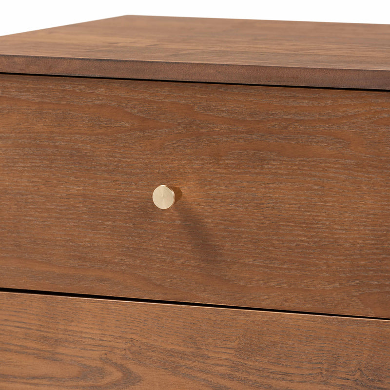 Landis Mid-Century Modern Nightstand Ash Walnut Finished Wood with 2 Drawers for Stylish Bedroom Storage