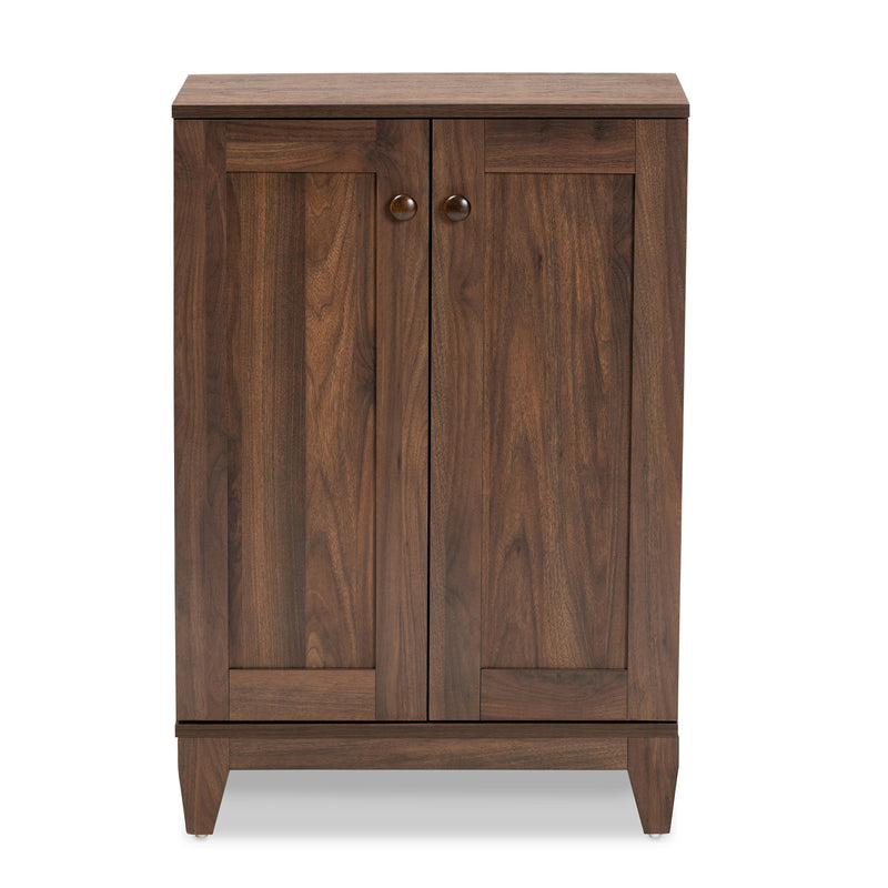 Nissa Shoe Storage Cabinet Modern Walnut Brown Finished Wood with 2 Doors for Organized Footwear Storage