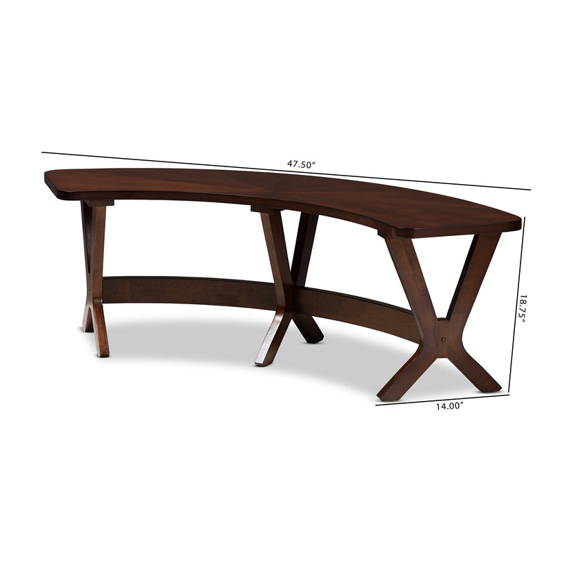 Berlin Dining Bench - Mid-Century Modern Design with Walnut Finish and Curved Wood for Stylish Seating