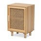 Maclean End Table - Mid-Century Modern Rattan and Natural Brown Wood, 1-Door Storage for Living Room or Bedroom