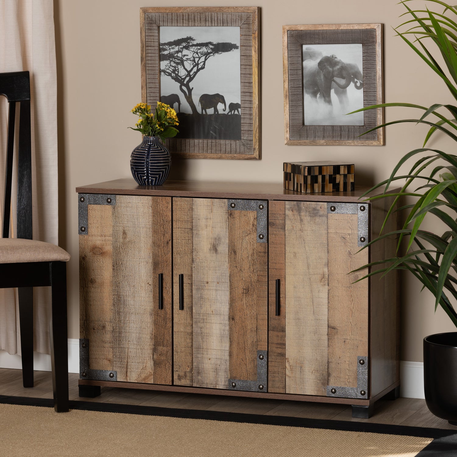 Cyrille Shoe Cabinet - Modern Farmhouse Style with Rustic Wood Finish and 3 Doors for Stylish Storage Solutions