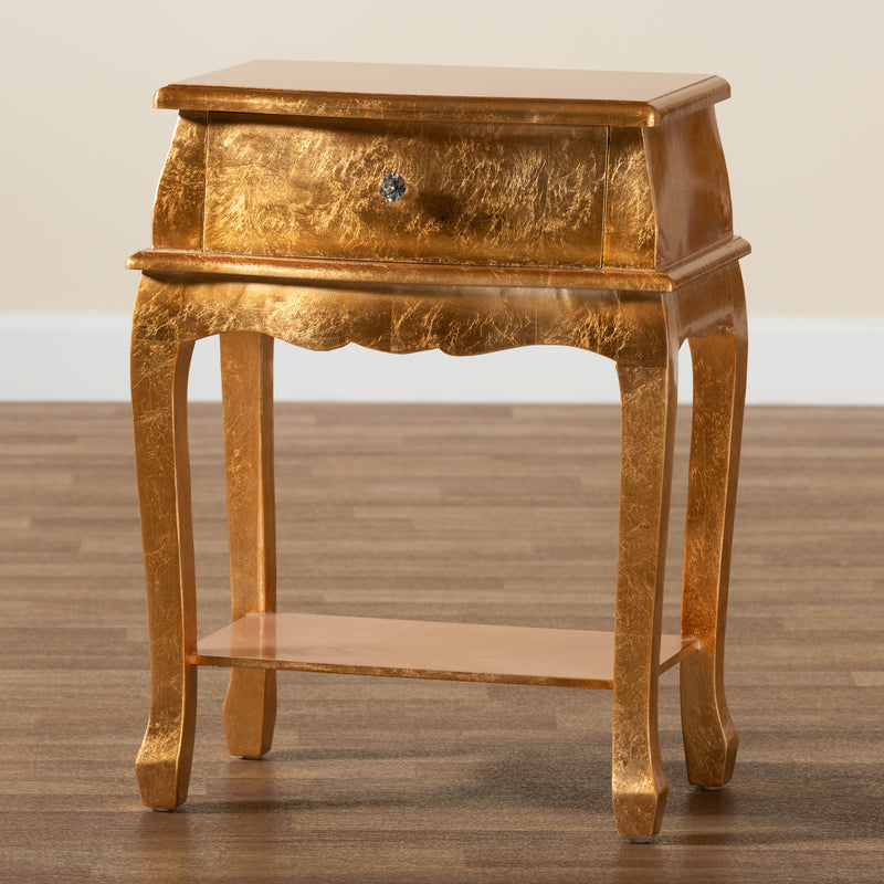 Harriet End Table Classic and Traditional Gold Finished Wood 1-Drawer