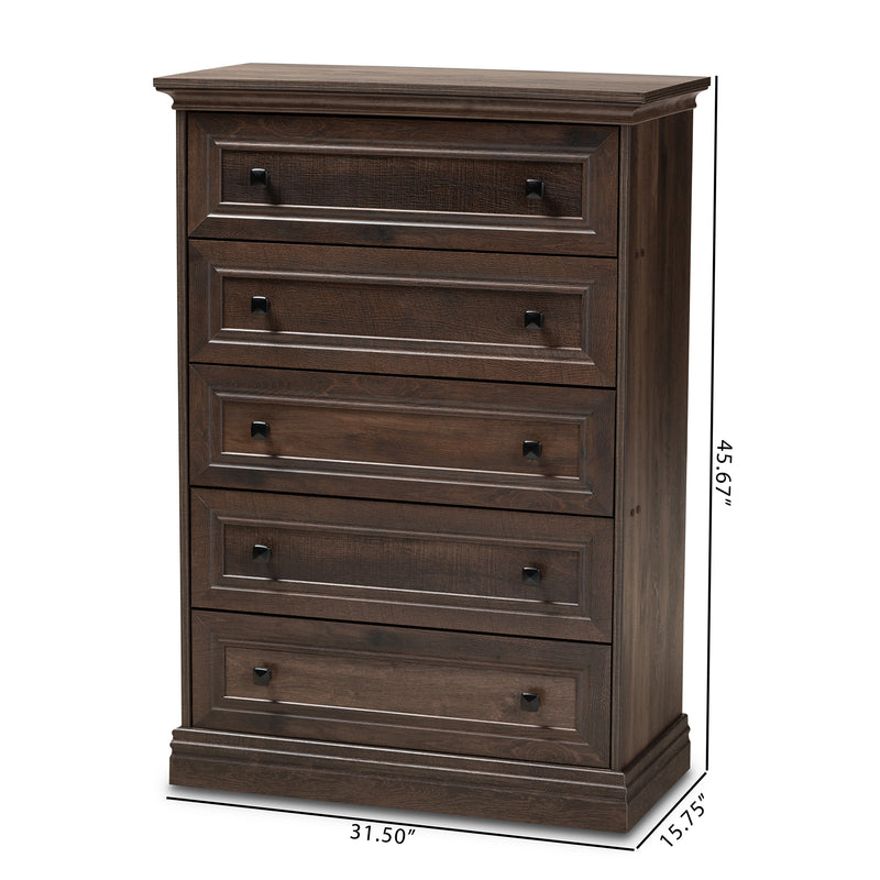 Nolan 5-Drawer Wood Chest in Hazel Walnut Finish - Stylish Storage for Bedroom or Living Room