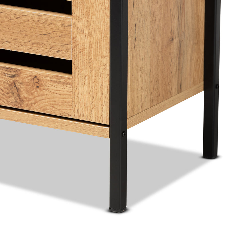 Vander Shoe Storage Cabinet Modern Contemporary Design Oak Brown Wood Black Metal 1 Door Organized Footwear Storage