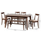 Delphina Dining Set Mid-Century Modern 6-Piece Cream Fabric and Dark Brown Wood Collection for Stylish Dining Rooms