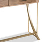 Lafoy Console Table Modern Contemporary Design Natural Brown Wood Gold Accents 2 Drawers for Storage