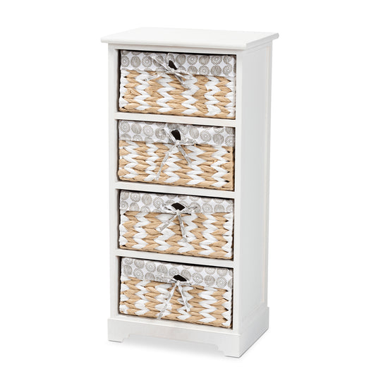 Rianne Storage Unit Modern White Finished Wood with 4 Baskets for Organized Living and Stylish Home Décor