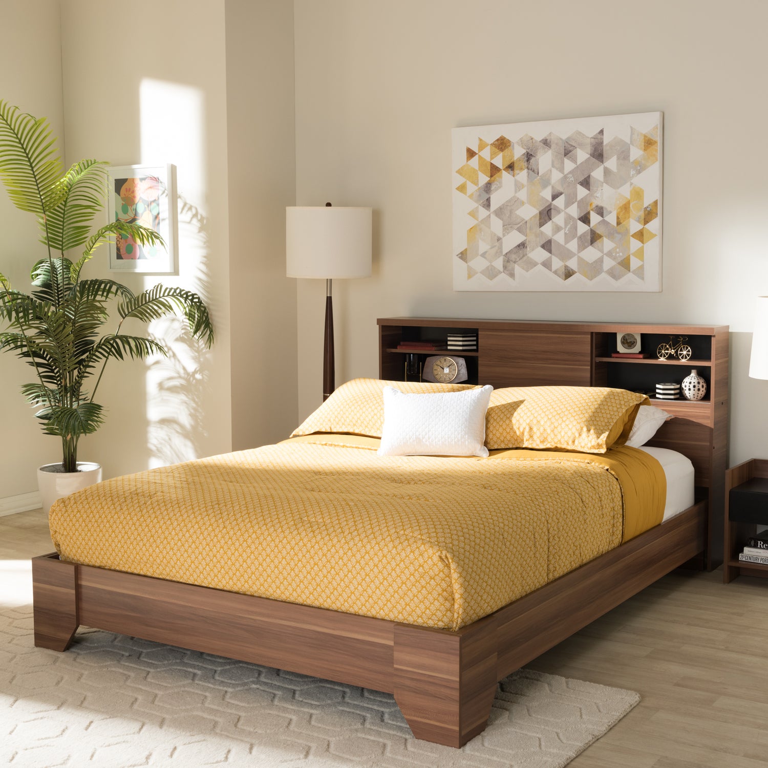 Vanda Queen Size Platform Bed - Modern Two-Tone Walnut and Black Wood Design for Stylish Bedrooms