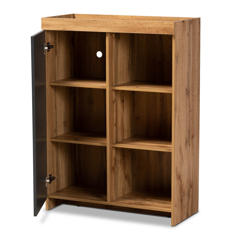 Caspian Modern Shoe Cabinet in Two-Tone Grey and Oak Brown Finished Wood for Stylish Storage Solutions