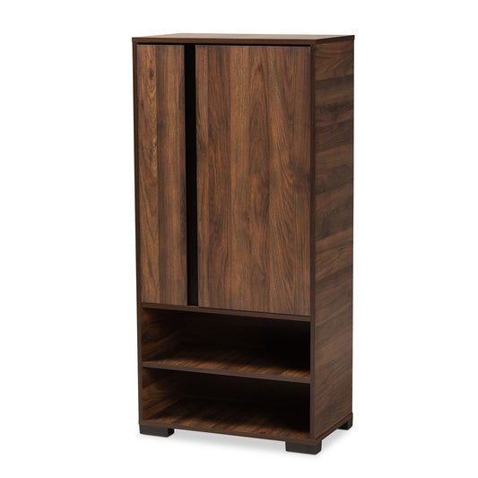 Raina Shoe Storage Cabinet - Modern Two-Tone Walnut Brown and Black Wood Design with 2 Doors for Stylish Organization