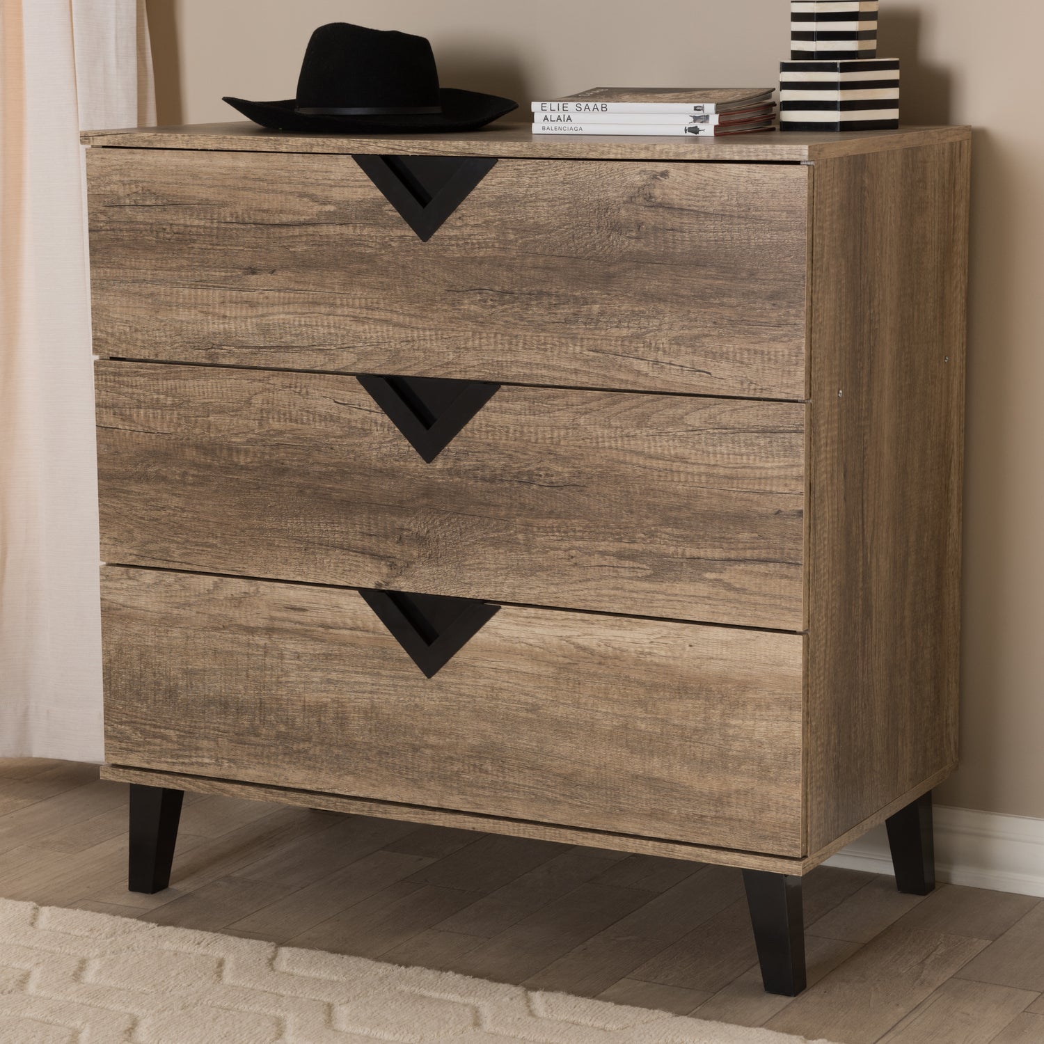 Wales Modern 3-Drawer Chest in Light Brown Wood - Stylish Storage for Contemporary Bedrooms and Living Spaces