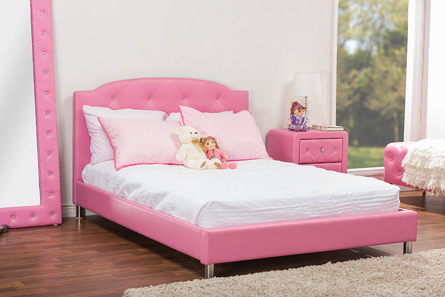 Canterbury Pink Leather Bed - Contemporary Full-Size