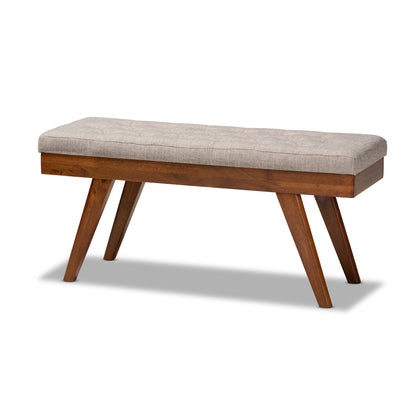 Alona Dining Bench Light Grey Fabric Upholstered Wood Mid-Century Modern