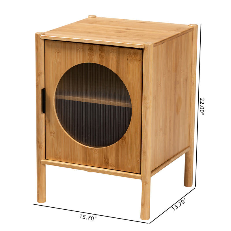 Naresh Mid-Century Modern End Table Natural Brown Bamboo Wood with 1 Door for Stylish Storage