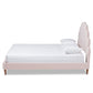 Odille Queen Size Platform Bed Modern Glam Light Pink Velvet Upholstered with Walnut Brown Wood Seashell Shaped Design