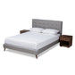 Maren Mid-Century Modern Platform Bed with Two Nightstands - Beige Fabric Upholstered