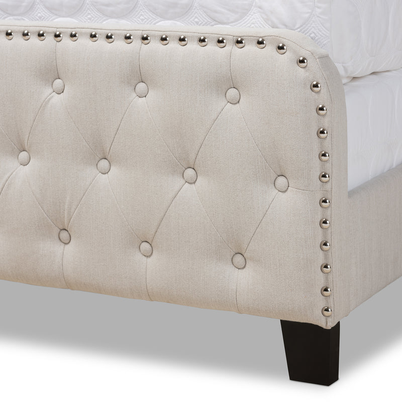 Annalisa Panel Bed - Modern Transitional Beige Fabric Upholstered Button Tufted