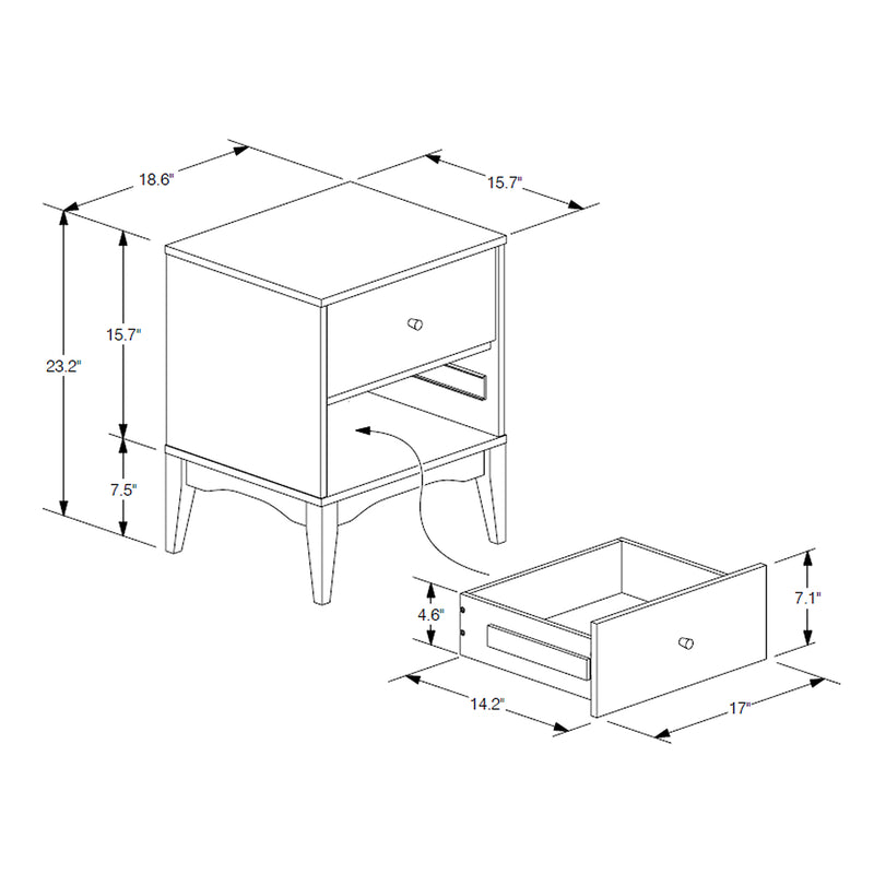 Landis Mid-Century Modern Nightstand Ash Walnut Finished Wood with 2 Drawers for Stylish Bedroom Storage