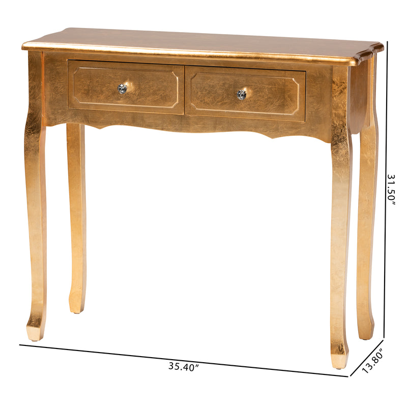 Newton Console Table Classic and Traditional Gold Finished Wood 2-Drawer