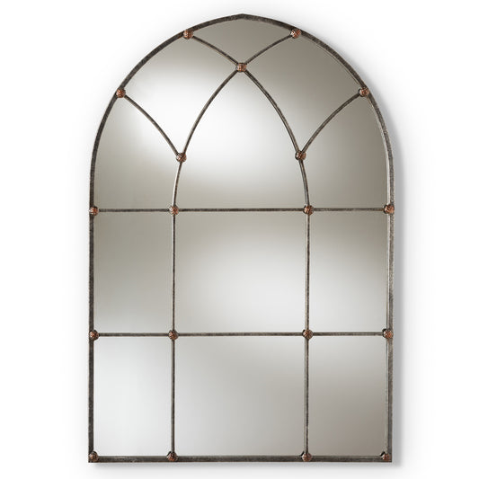 Tova Vintage Farmhouse Arched Window Accent Wall Mirror in Antique Silver for Rustic Home Decor