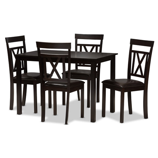 Rosie Dining Set Modern Contemporary Dark Brown Faux Leather Upholstered 5-Piece