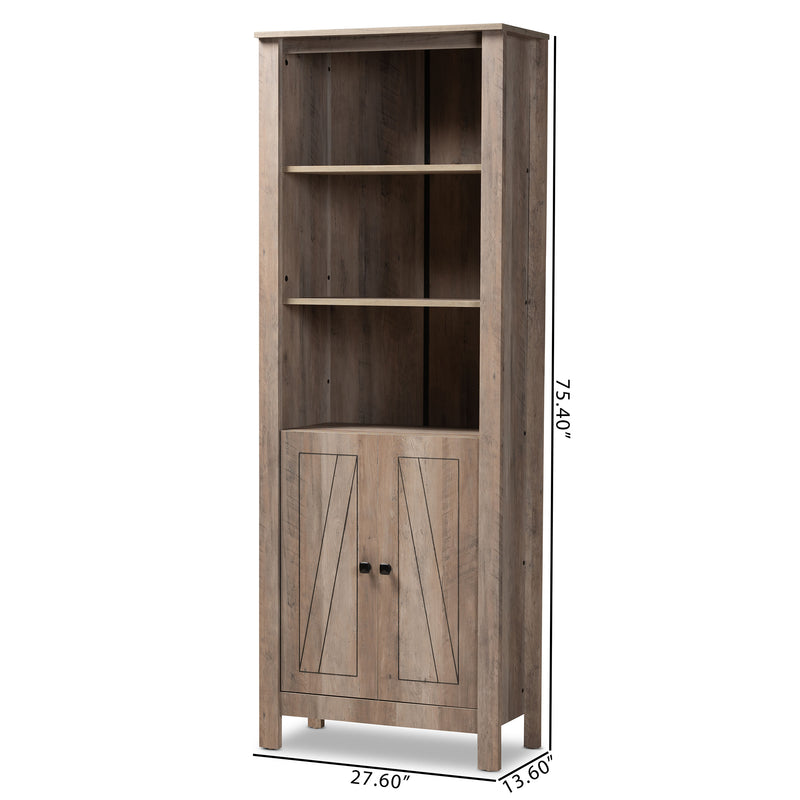 Derek Bookcase Modern Rustic Oak Finished Wood 2-Door Storage Unit for Home or Office