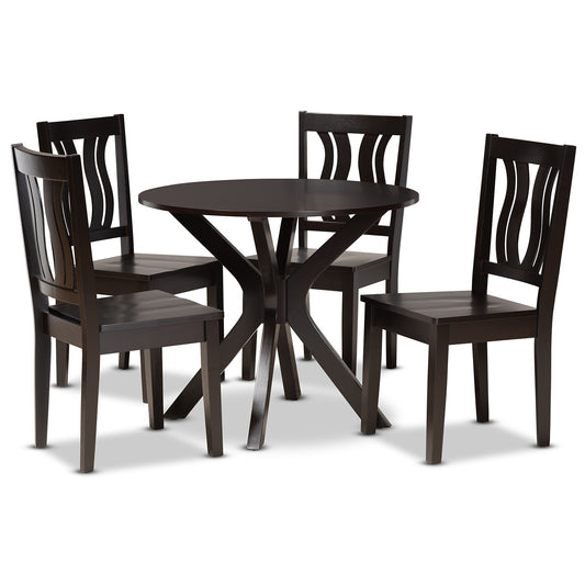 Mare Dining Set Modern and Contemporary Transitional Dark Brown Finished Wood 5-Piece